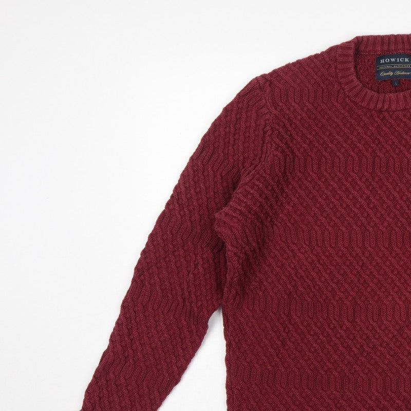 Howick Mens Red L Cable-Knit Crew Neck Cotton Pullover Jumper