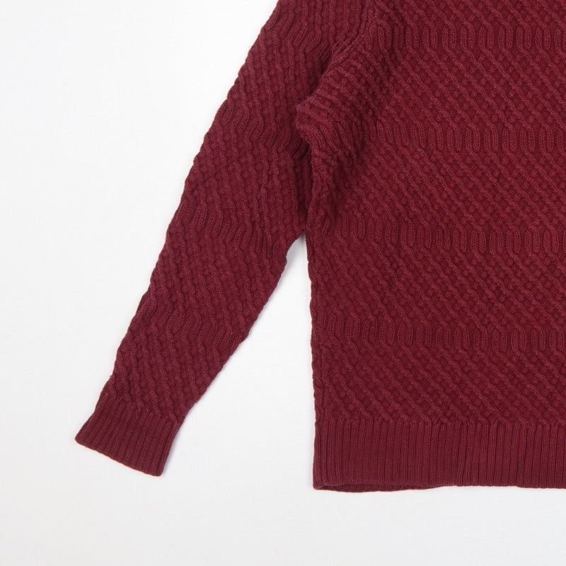 Howick Mens Red L Cable-Knit Crew Neck Cotton Pullover Jumper