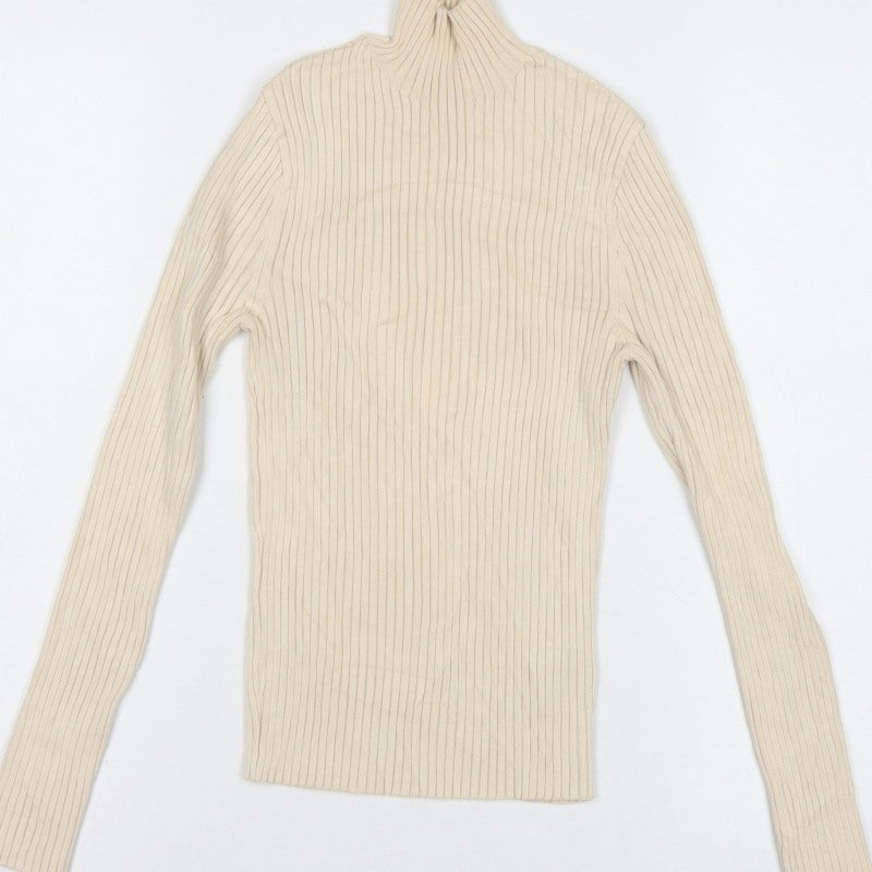 Zara Women’s Ivory UK 12 Ribbed Roll Neck Slim Fit Jumper