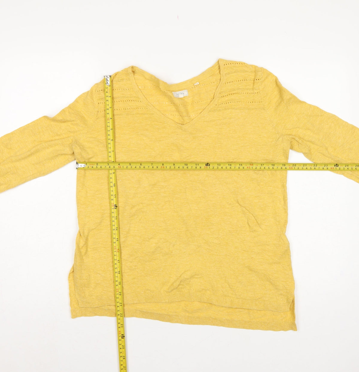 Fat Face Women's Yellow UK 12 V-Neck Open Knit Cotton Jumper