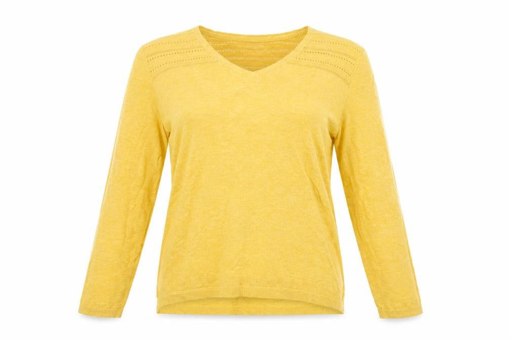 Fat Face Women's Yellow UK 12 V-Neck Open Knit Cotton Jumper