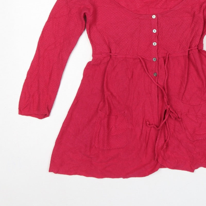 White Stuff Women’s Pink Size 10 Long Sleeve Button Cardigan Linen Cotton