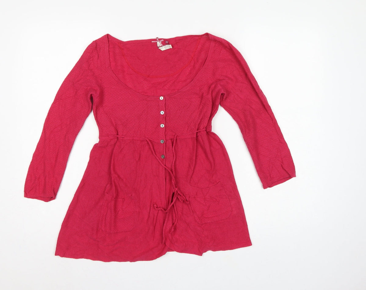 White Stuff Women’s Pink Size 10 Long Sleeve Button Cardigan Linen Cotton