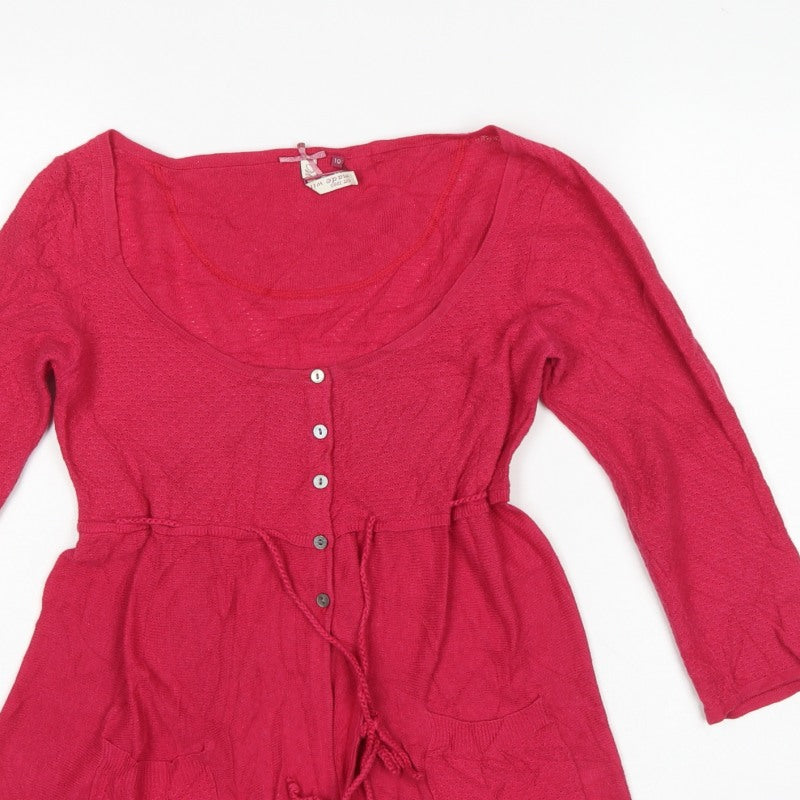 White Stuff Women’s Pink Size 10 Long Sleeve Button Cardigan Linen Cotton