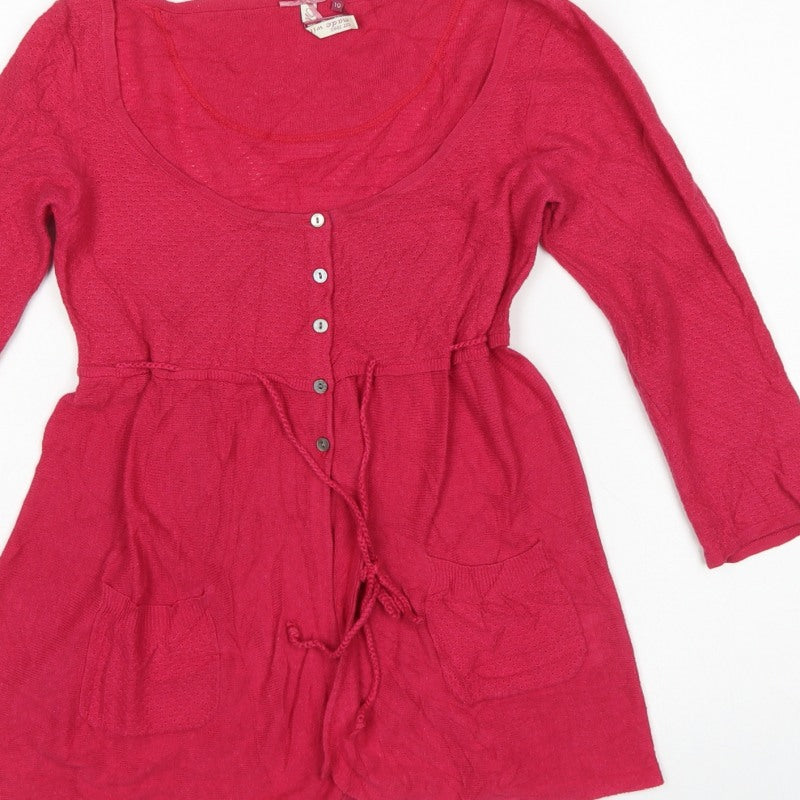White Stuff Women’s Pink Size 10 Long Sleeve Button Cardigan Linen Cotton