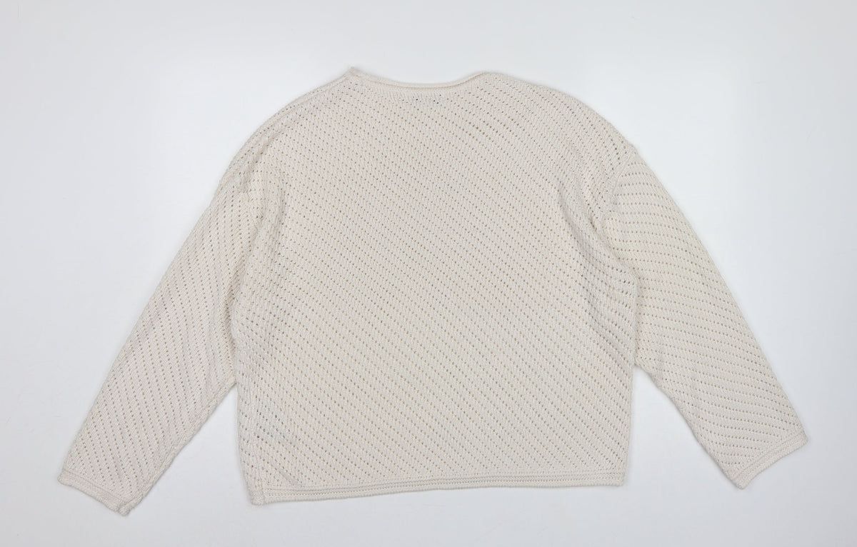 Marks & Spencer Women Ivory L Open Knit Round Neck Pullover Jumper