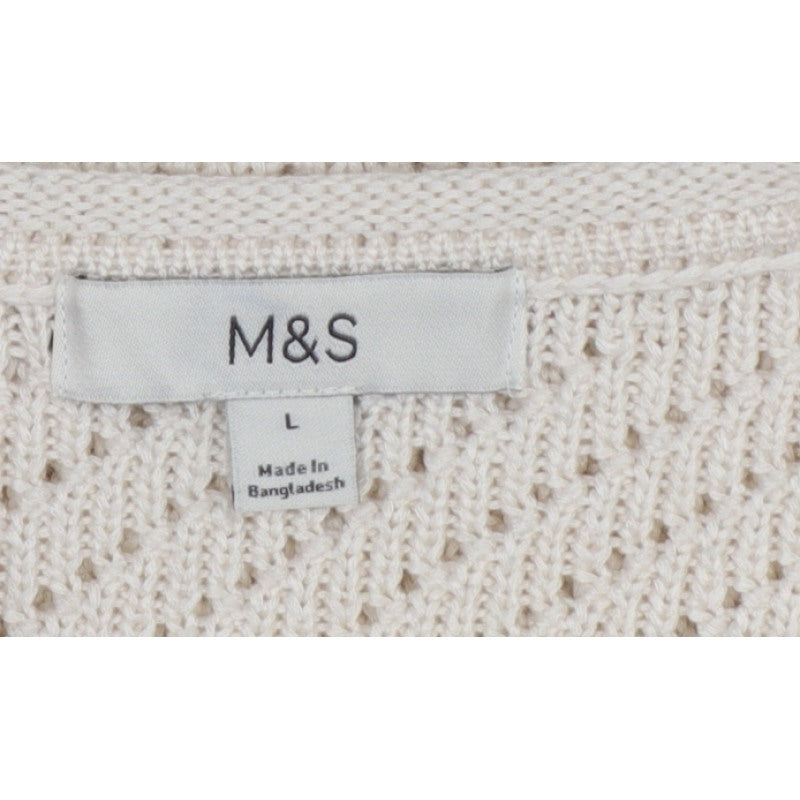 Marks & Spencer Women Ivory L Open Knit Round Neck Pullover Jumper