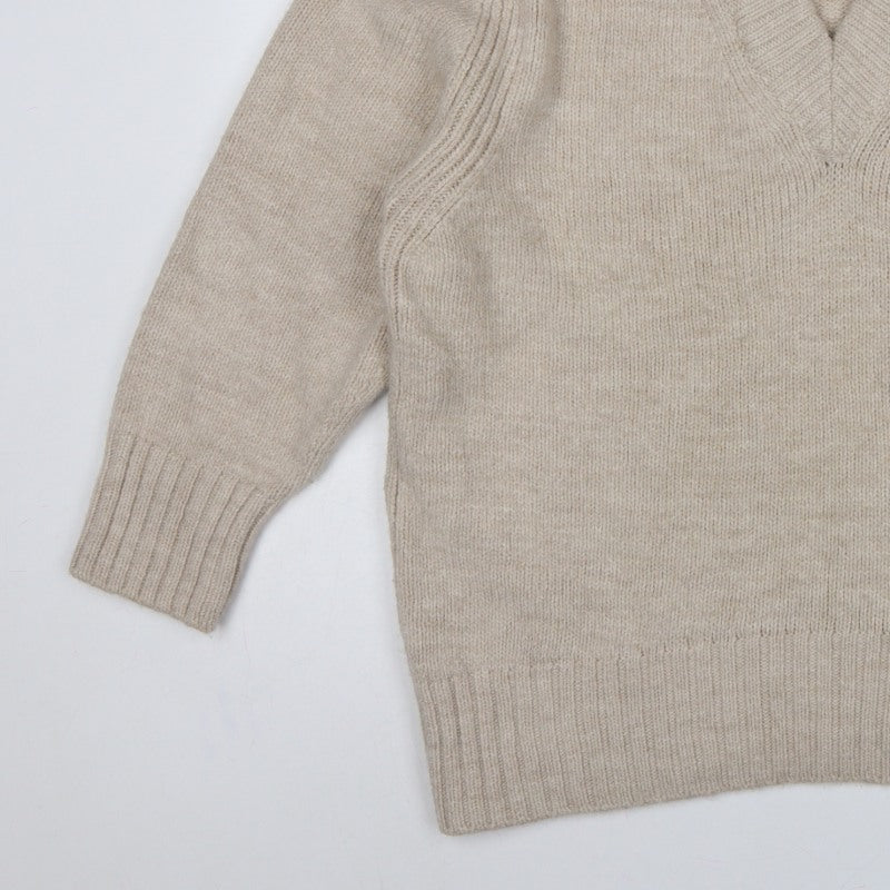 Next Women Beige UK 16 V-Neck Knit Pullover Jumper Long Sleeve
