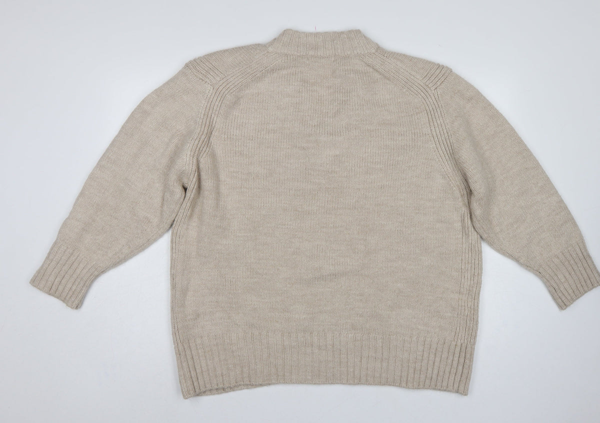 Next Women Beige UK 16 V-Neck Knit Pullover Jumper Long Sleeve