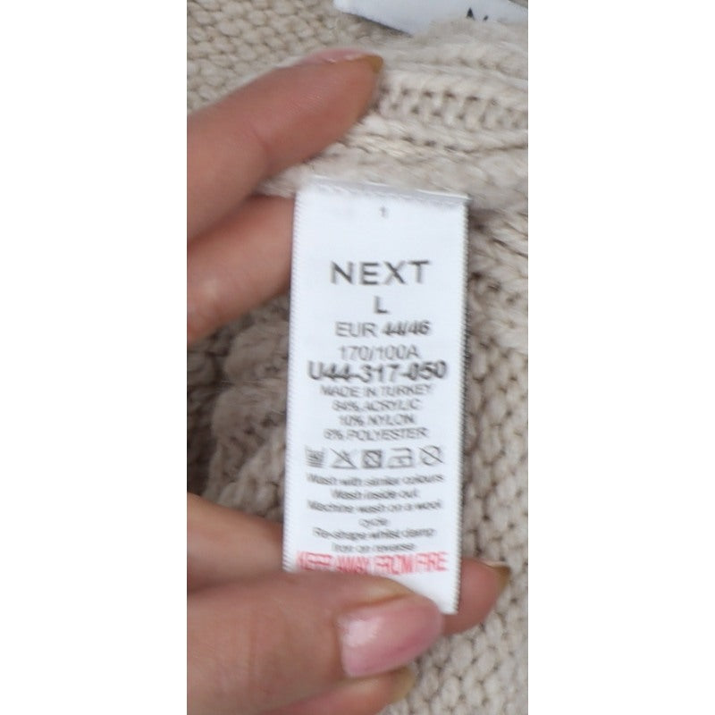 Next Women Beige UK 16 V-Neck Knit Pullover Jumper Long Sleeve