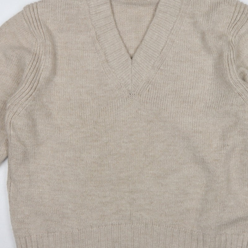Next Women Beige UK 16 V-Neck Knit Pullover Jumper Long Sleeve