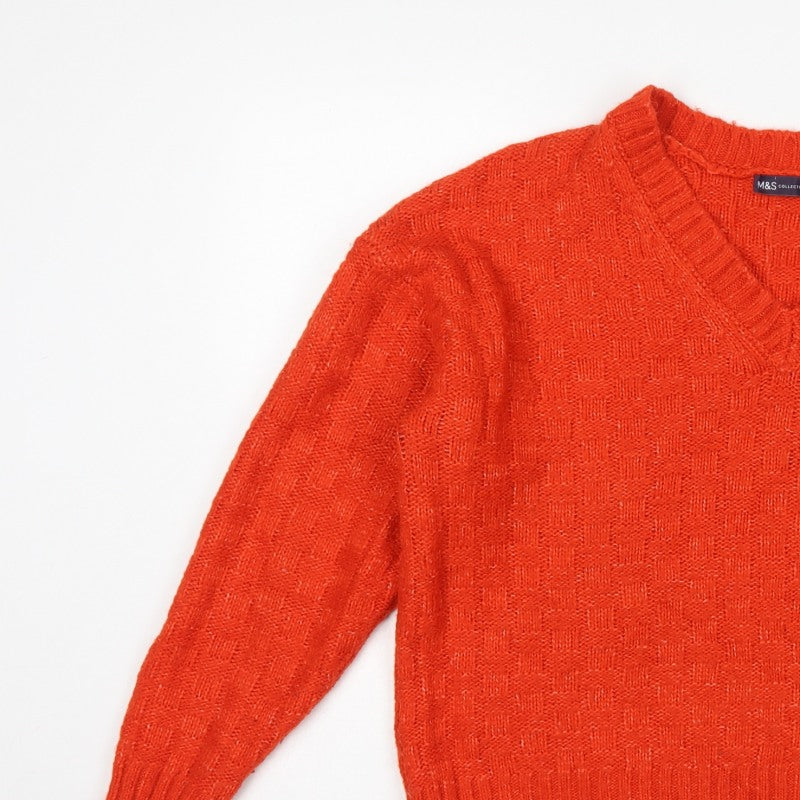 Marks & Spencer Women's Orange Large V-Neck Geometric Knit Jumper