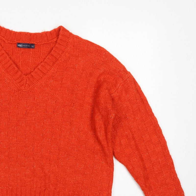 Marks & Spencer Women's Orange Large V-Neck Geometric Knit Jumper