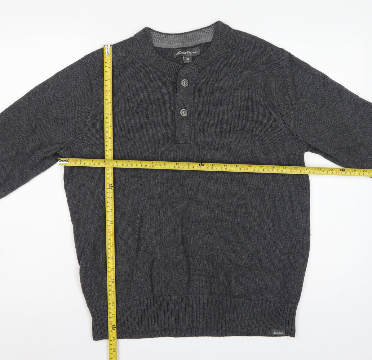 Eddie Bauer Mens Grey M Cotton Henley Knit Jumper Long Sleeve