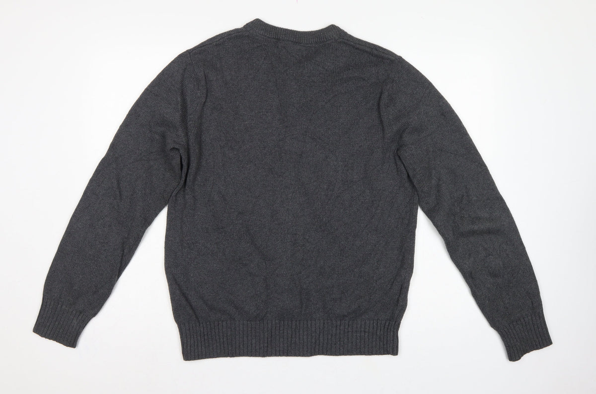 Eddie Bauer Mens Grey M Cotton Henley Knit Jumper Long Sleeve