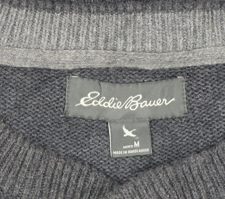 Eddie Bauer Mens Grey M Cotton Henley Knit Jumper Long Sleeve