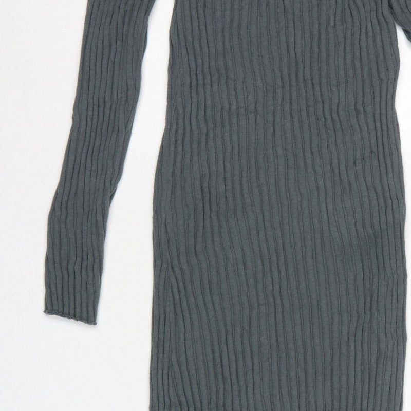 Free People Women Grey M Ribbed Knit Maxi Bodycon Dress