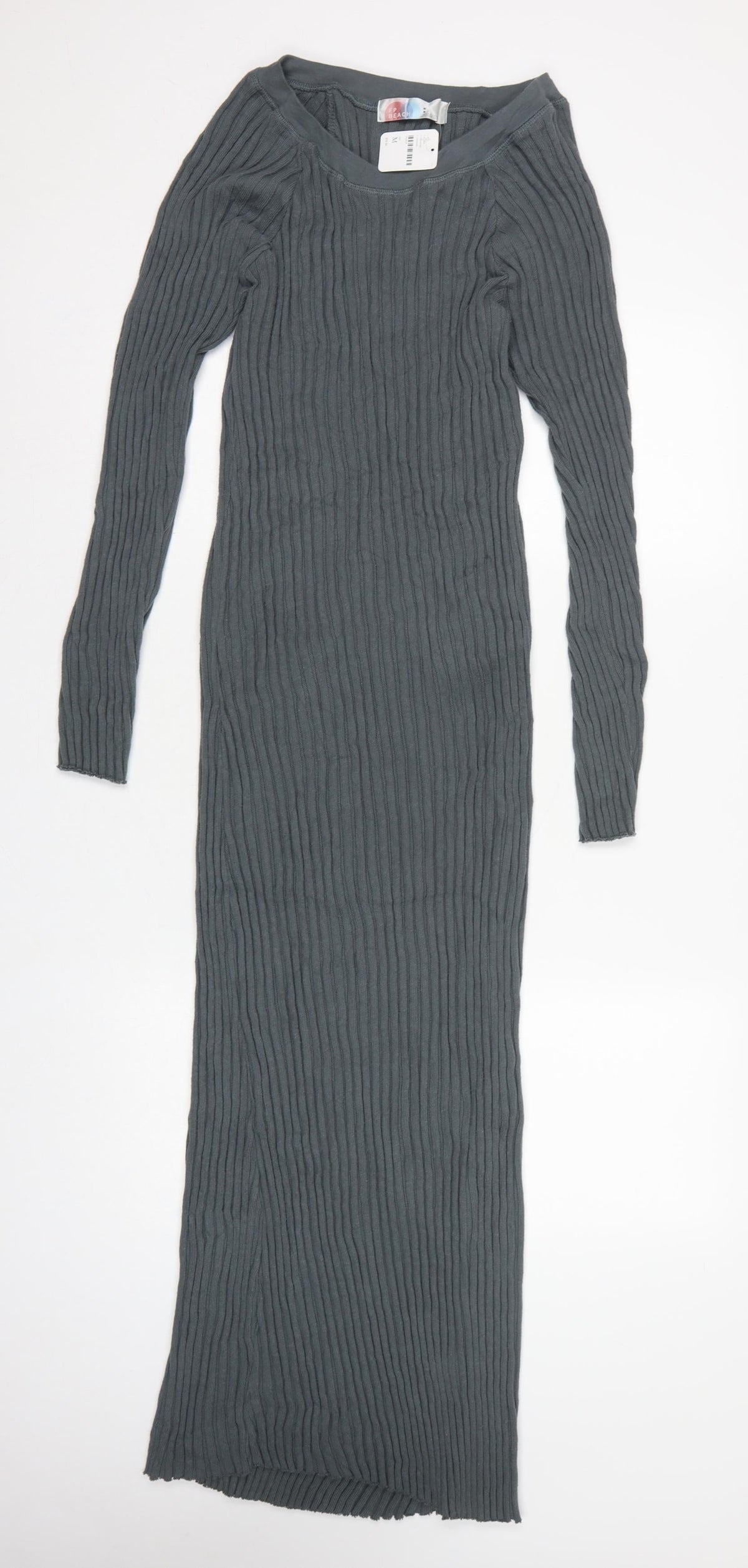 Free People Women Grey M Ribbed Knit Maxi Bodycon Dress
