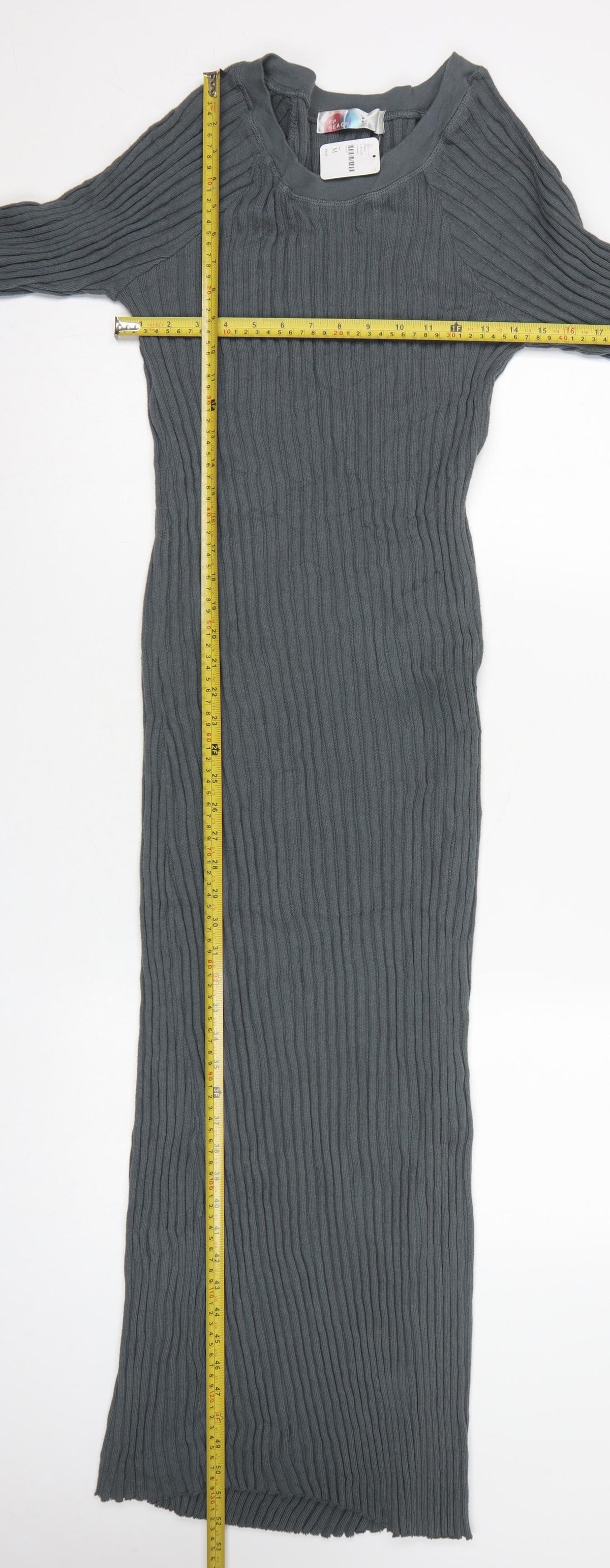 Free People Women Grey M Ribbed Knit Maxi Bodycon Dress