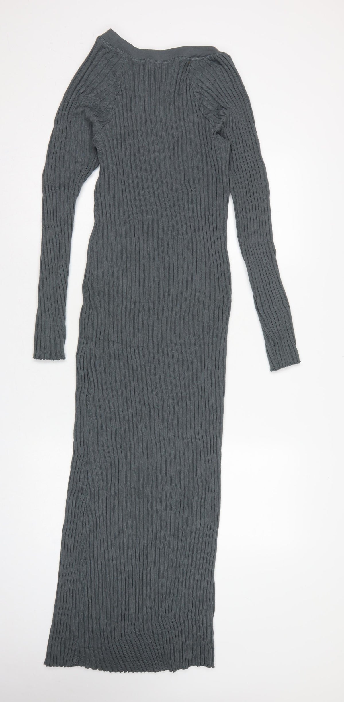 Free People Women Grey M Ribbed Knit Maxi Bodycon Dress