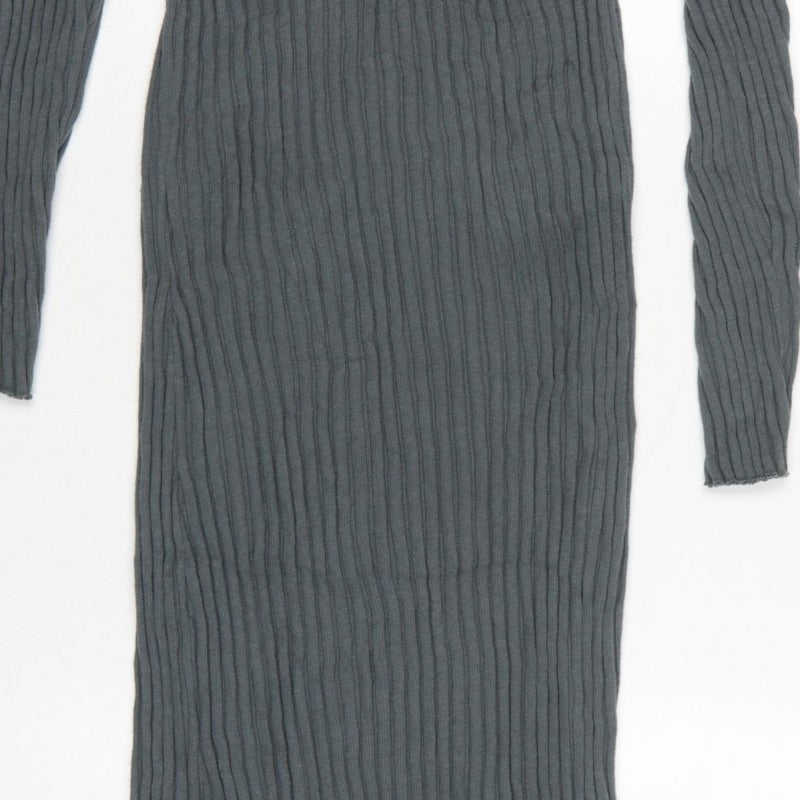 Free People Women Grey M Ribbed Knit Maxi Bodycon Dress