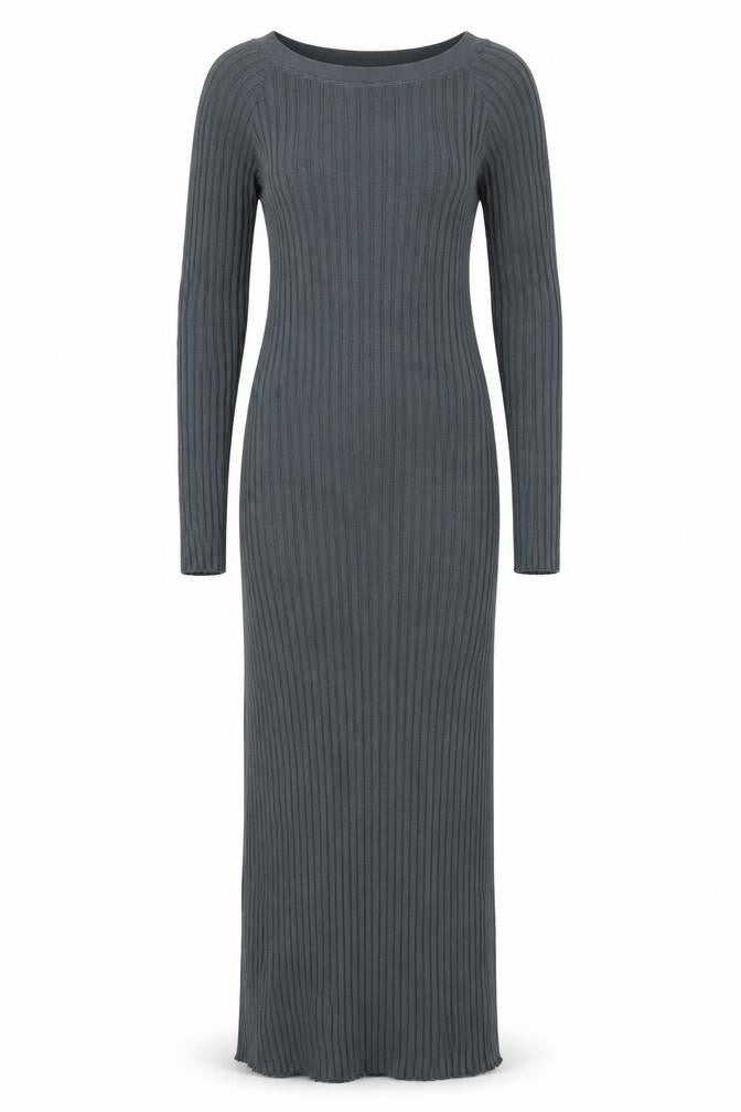 Free People Women Grey M Ribbed Knit Maxi Bodycon Dress