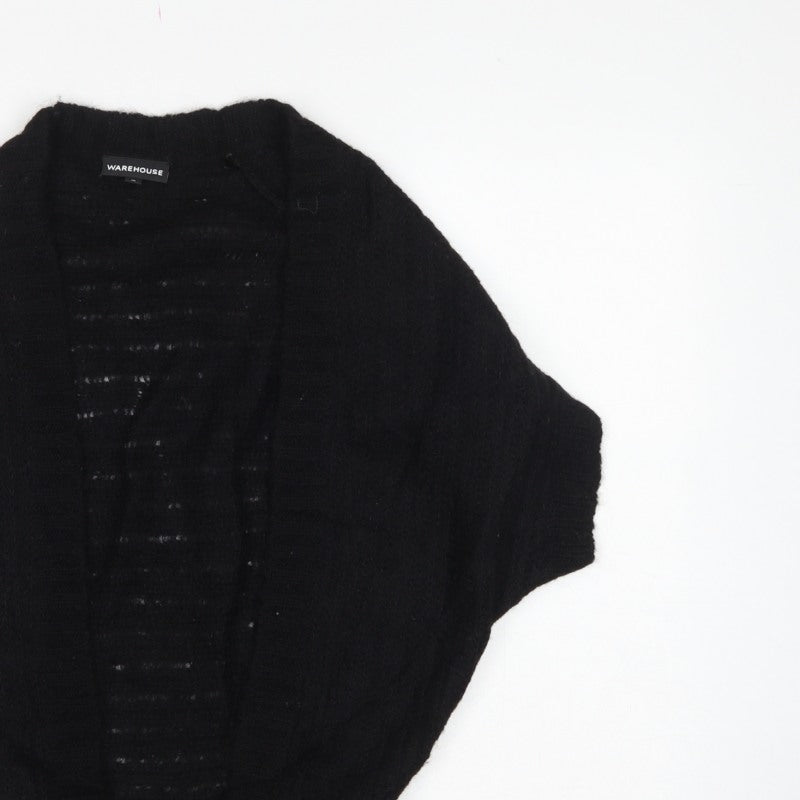 Warehouse Women’s Black UK 10 Open-Knit High Neck Cape Poncho