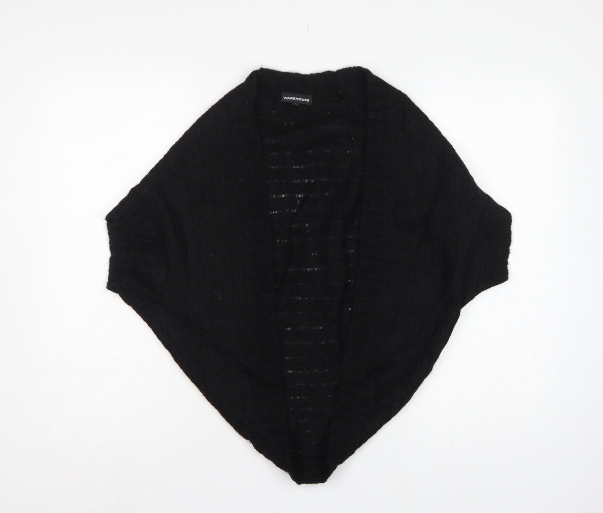 Warehouse Women’s Black UK 10 Open-Knit High Neck Cape Poncho
