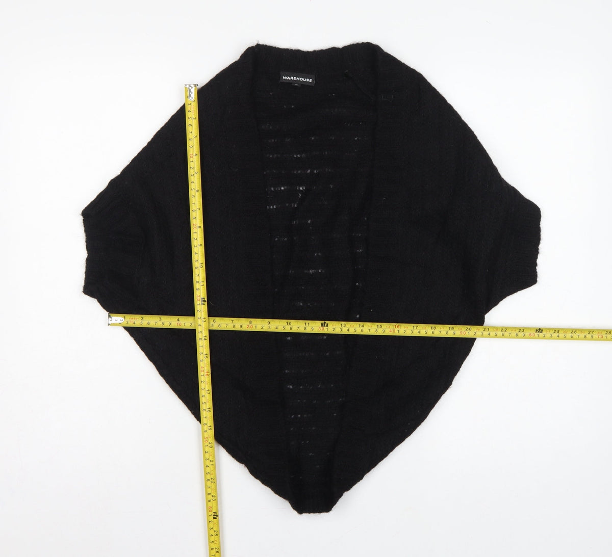 Warehouse Women’s Black UK 10 Open-Knit High Neck Cape Poncho