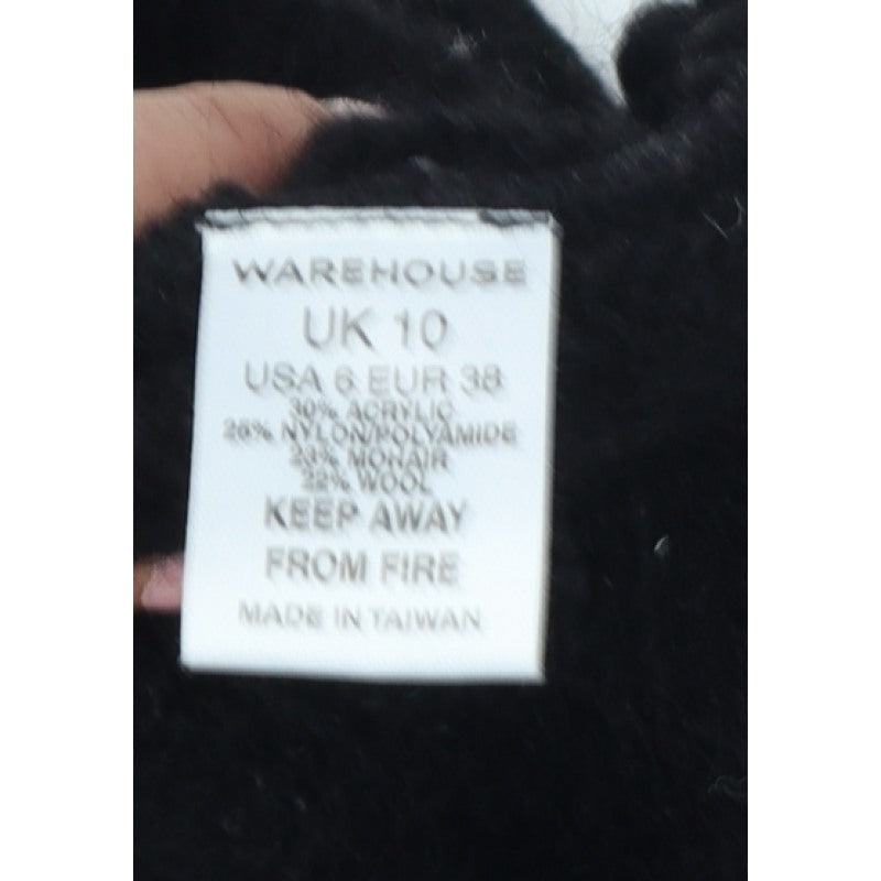 Warehouse Women’s Black UK 10 Open-Knit High Neck Cape Poncho