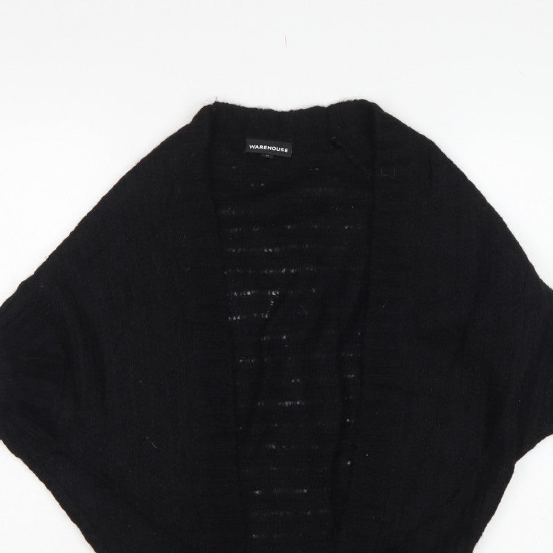 Warehouse Women’s Black UK 10 Open-Knit High Neck Cape Poncho