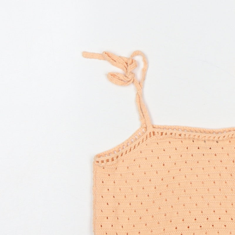 ASOS Women Orange UK 6 Cotton Knit Tie Strap Cropped Camisole Top