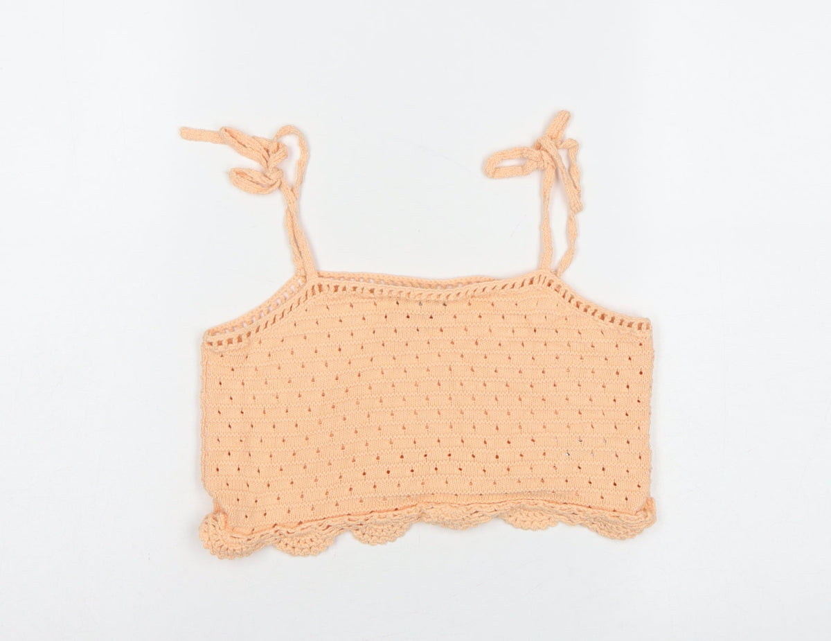 ASOS Women Orange UK 6 Cotton Knit Tie Strap Cropped Camisole Top