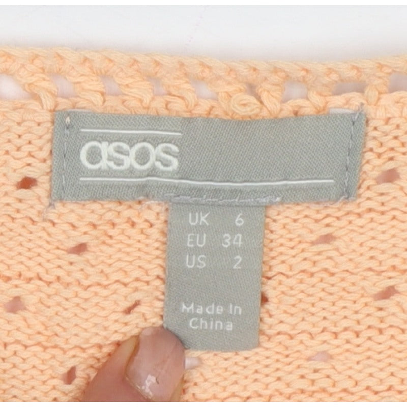 ASOS Women Orange UK 6 Cotton Knit Tie Strap Cropped Camisole Top