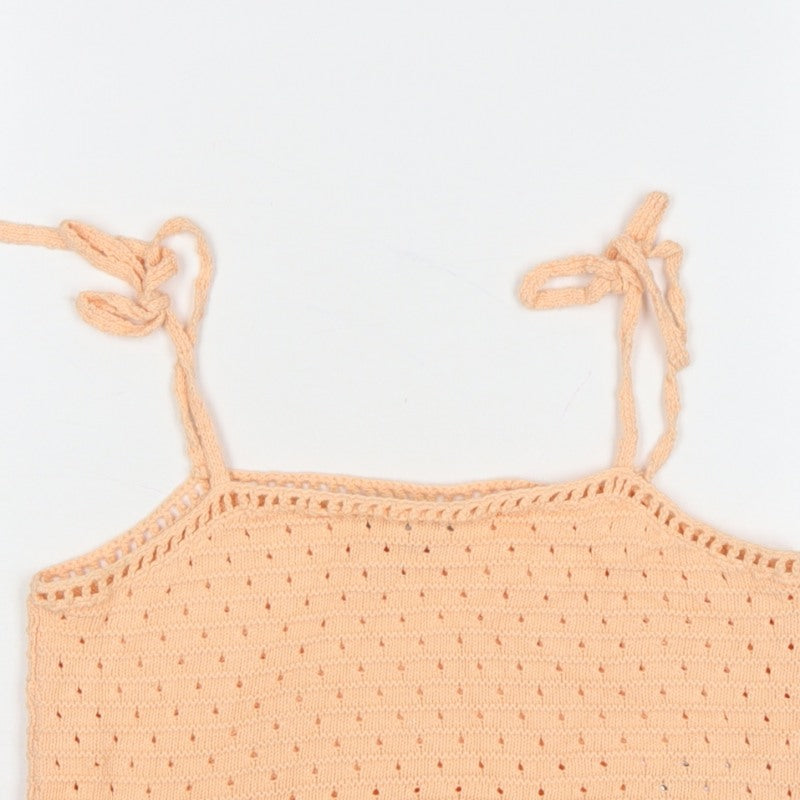 ASOS Women Orange UK 6 Cotton Knit Tie Strap Cropped Camisole Top