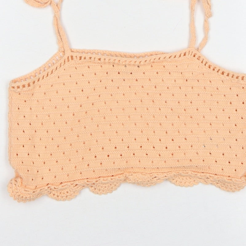 ASOS Women Orange UK 6 Cotton Knit Tie Strap Cropped Camisole Top