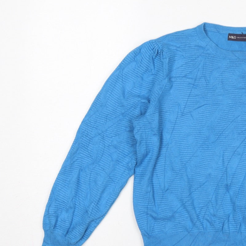 Marks & Spencer Women Blue M Crew Neck Balloon Sleeve Knit Jumper