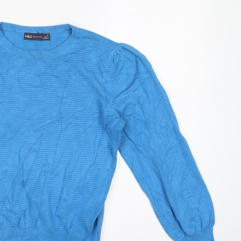 Marks & Spencer Women Blue M Crew Neck Balloon Sleeve Knit Jumper