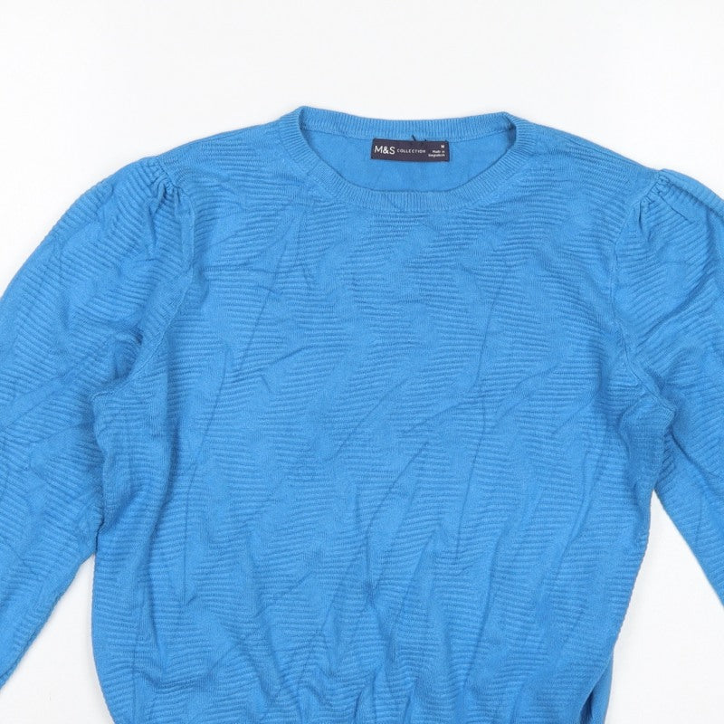 Marks & Spencer Women Blue M Crew Neck Balloon Sleeve Knit Jumper