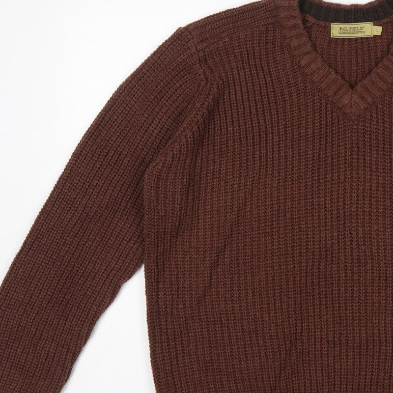 Additional view of P.G. Field Men’s Brown L V-Neck Chunky Knit Acrylic jumper