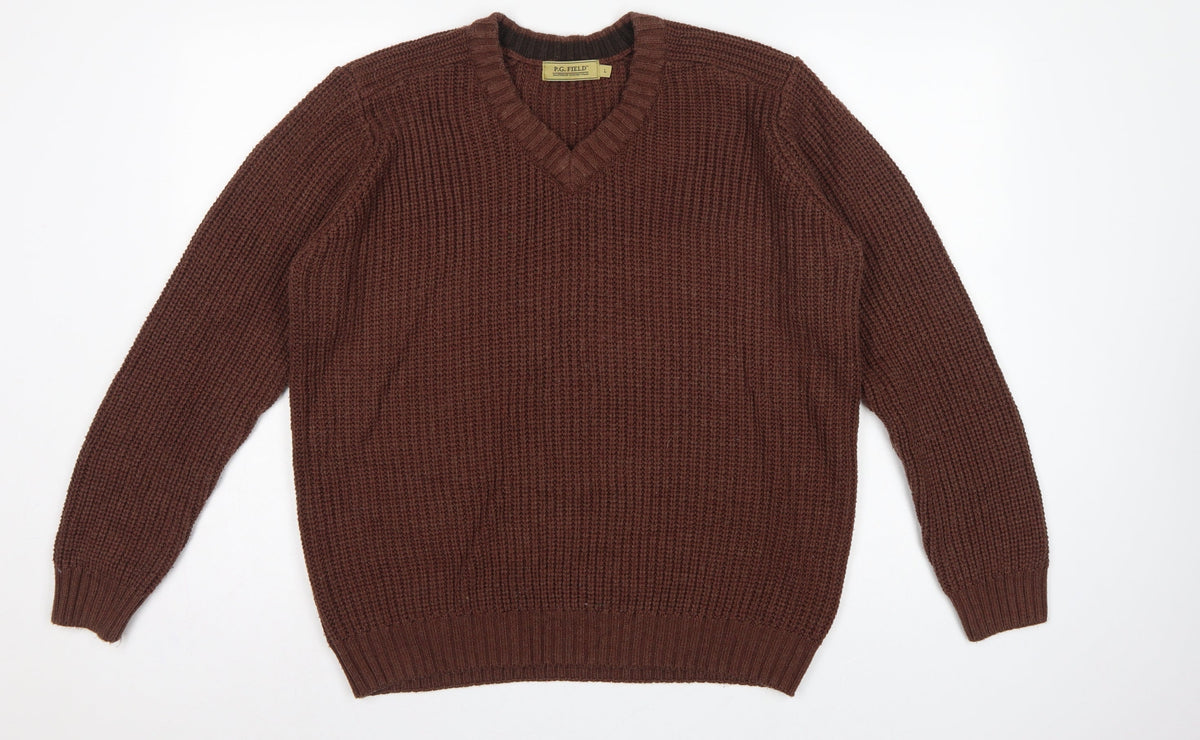 Back view of P.G. Field Men’s Brown L V-Neck Chunky Knit Acrylic jumper