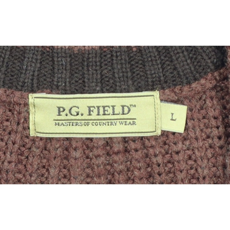 Additional view of P.G. Field Men’s Brown L V-Neck Chunky Knit Acrylic jumper