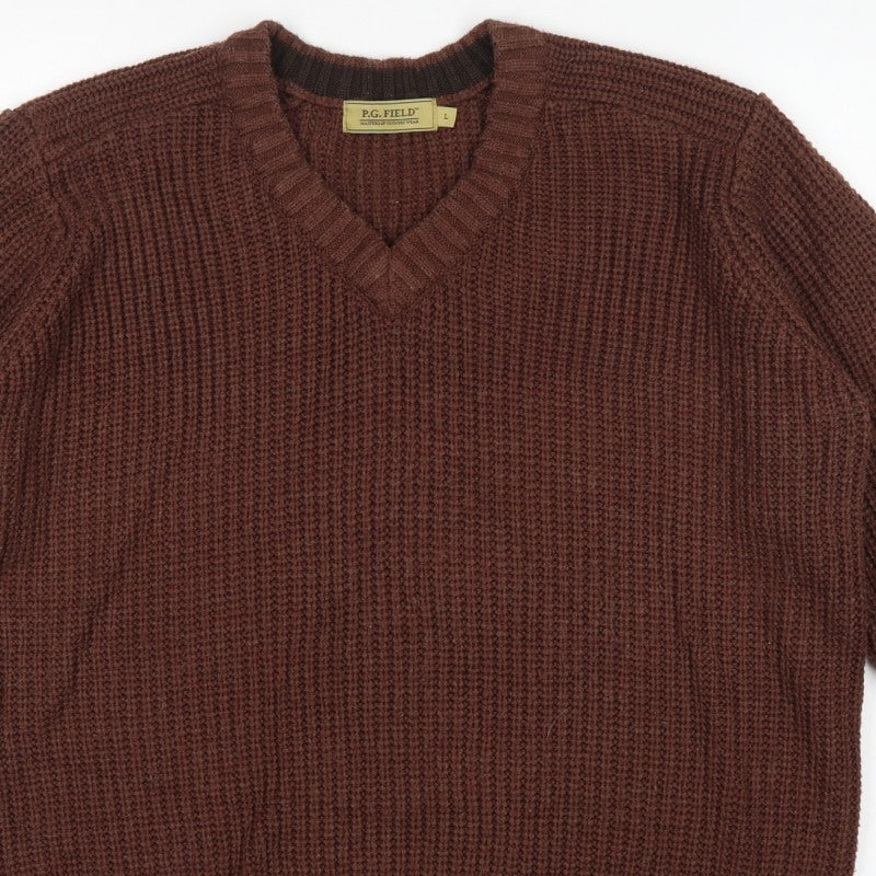 Additional view of P.G. Field Men’s Brown L V-Neck Chunky Knit Acrylic jumper