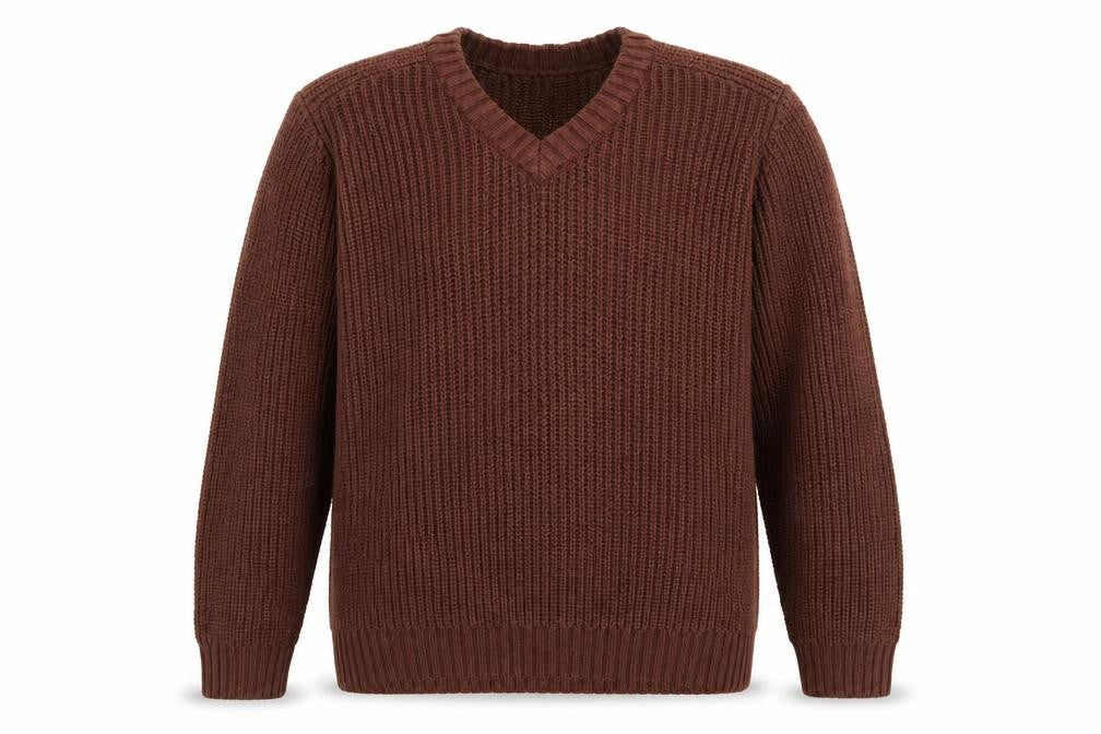 Front view of P.G. Field Men’s Brown L V-Neck Chunky Knit Acrylic jumper