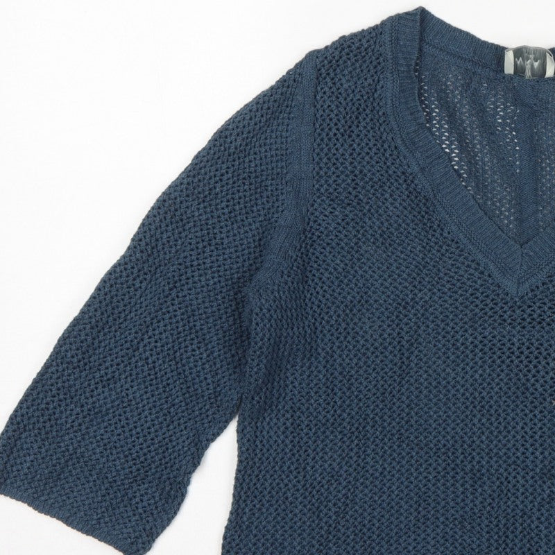 WRAP London Women’s Blue UK 10 Organic Cotton V-Neck Knit Jumper