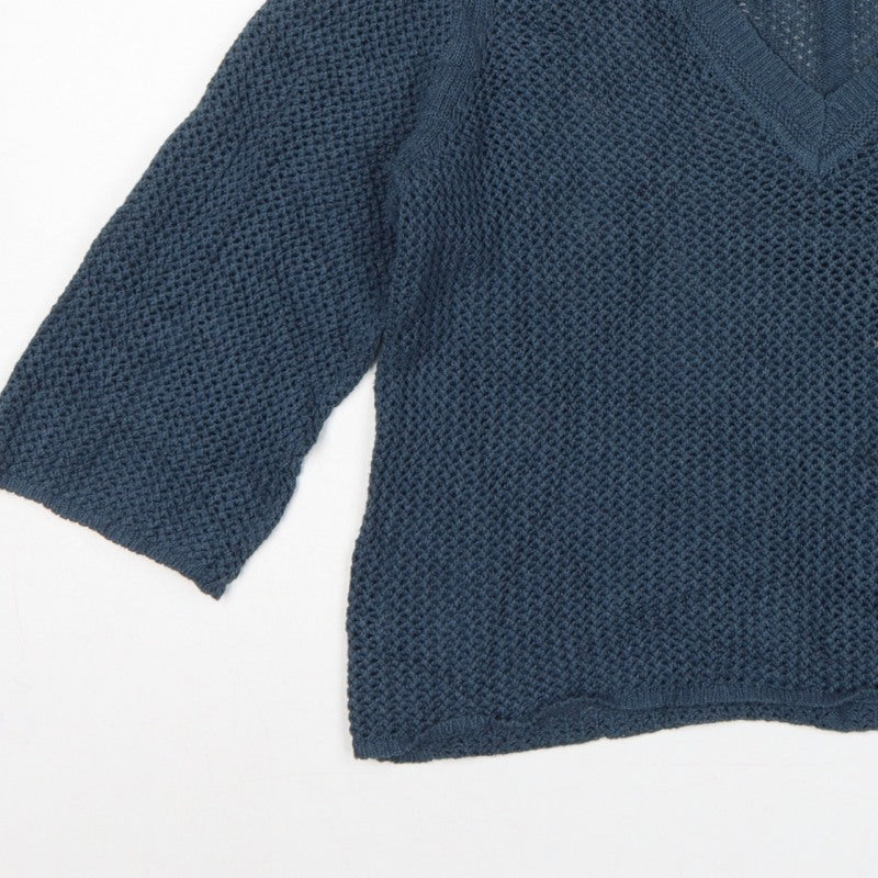 WRAP London Women’s Blue UK 10 Organic Cotton V-Neck Knit Jumper