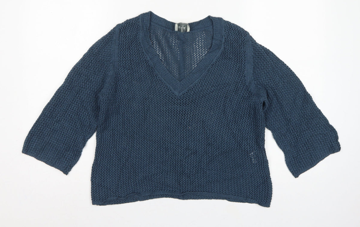 WRAP London Women’s Blue UK 10 Organic Cotton V-Neck Knit Jumper