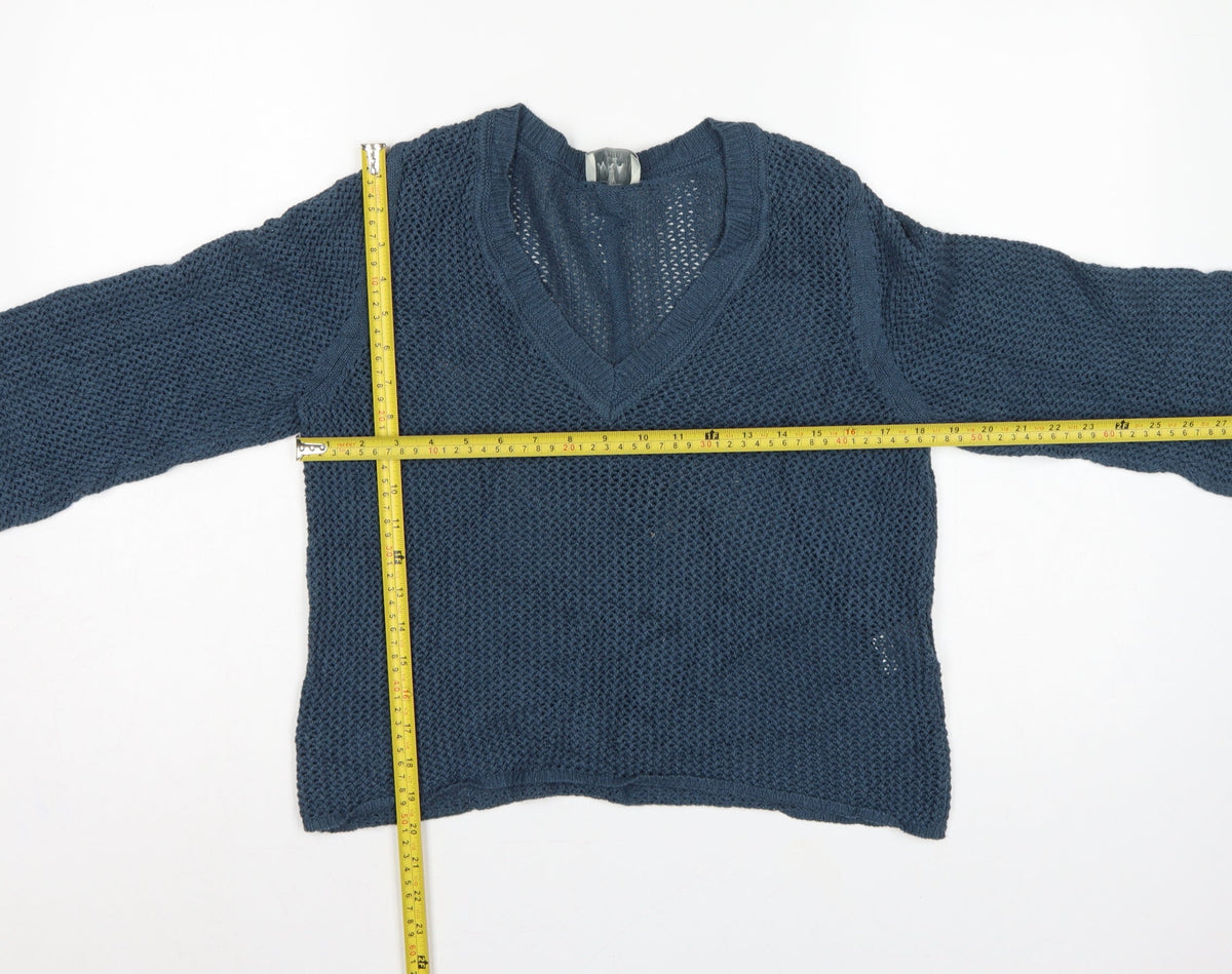WRAP London Women’s Blue UK 10 Organic Cotton V-Neck Knit Jumper