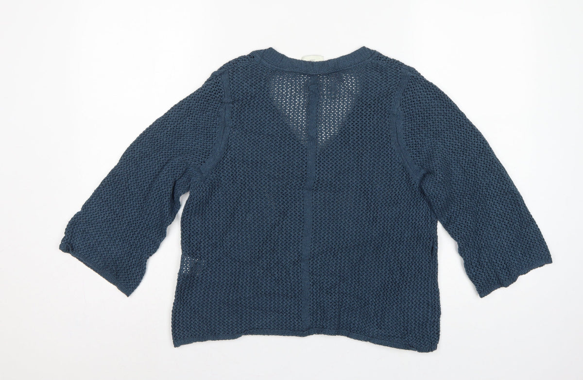 WRAP London Women’s Blue UK 10 Organic Cotton V-Neck Knit Jumper