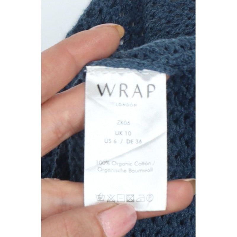 WRAP London Women’s Blue UK 10 Organic Cotton V-Neck Knit Jumper